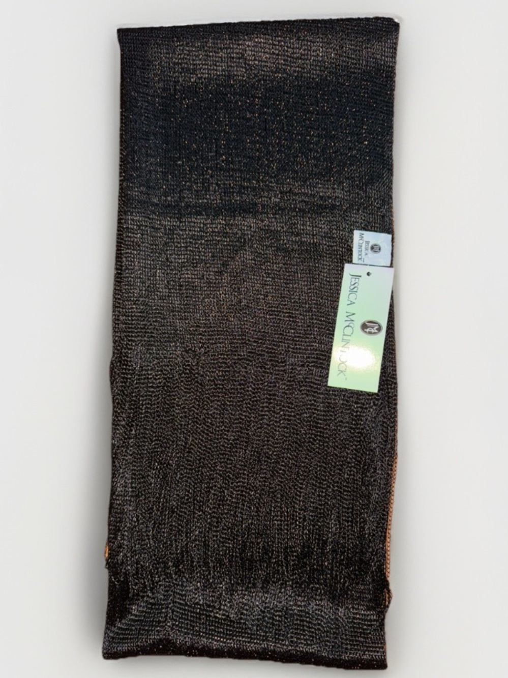 Jessica McClintock Mesh Sheer Fringed Wrap Scarf Black New Lightweight 18x62